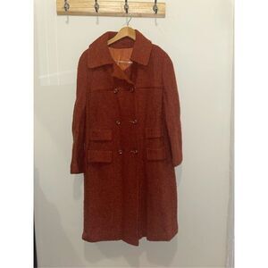 Vintage 90s 80s old style bromleigh orange wool long winter coat size medium